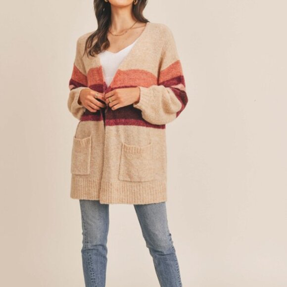 Striped Open-Front Sweater Cardigan - Picture 6 of 7